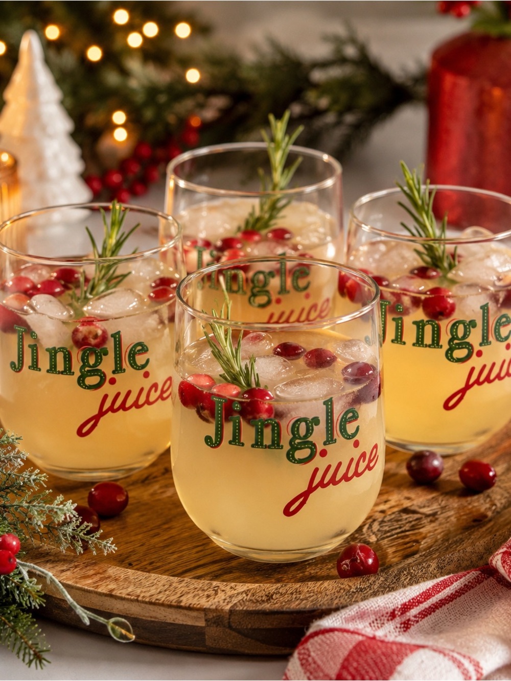 Christmas Jingle Juice Stemless Wine Glasses Set of 4 Holiday Barware